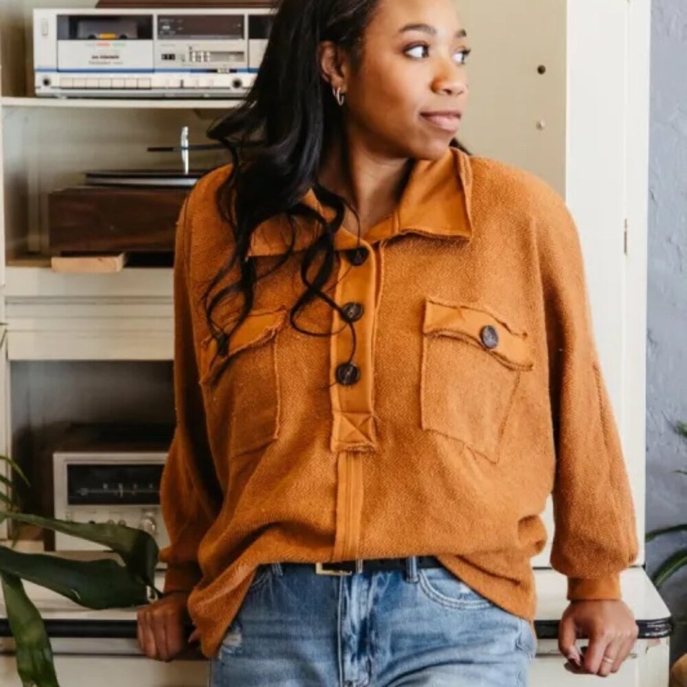 3/4 Button Up Sweater Top